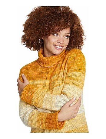 Pull col roulé effet rayures en camaïeu