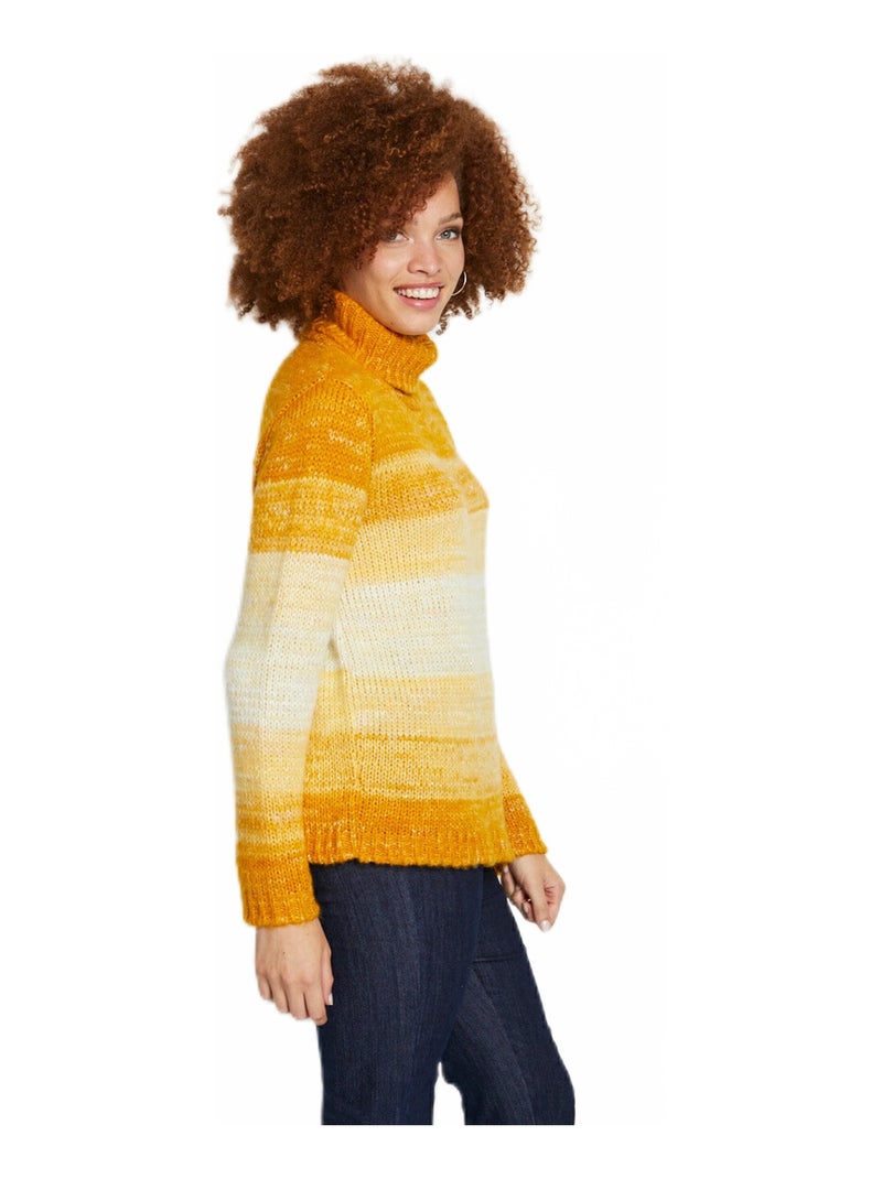 Pull col roulé effet rayures en camaïeu Jaune foncé - Kiabi