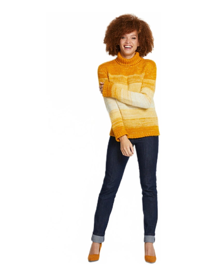 Pull col roulé effet rayures en camaïeu Jaune foncé - Kiabi