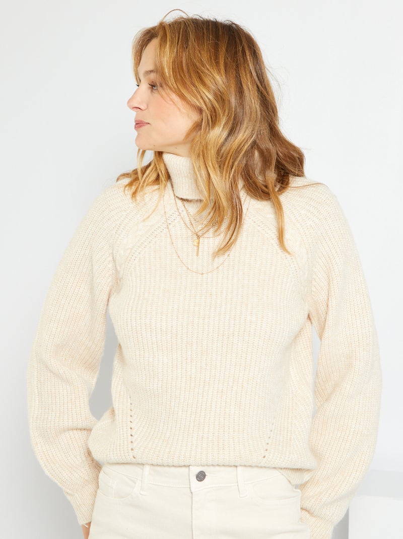 Pull col roulé en maille Beige - Kiabi