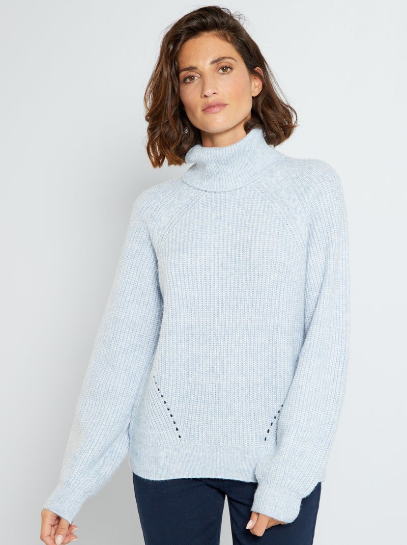 Pull col roulé en maille Bleu - Kiabi