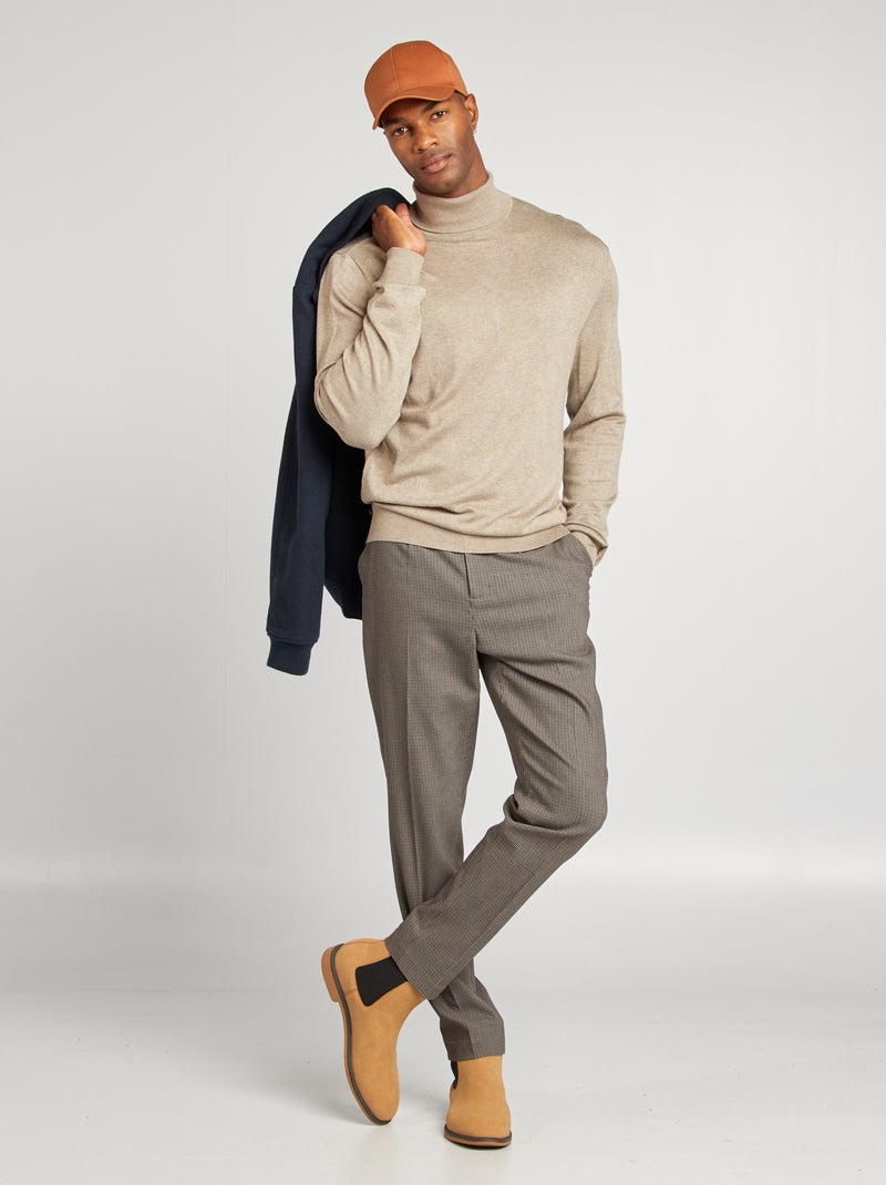 Pull col roulé en maille fine - Beige - Homme - 4.50€ - Kiabi