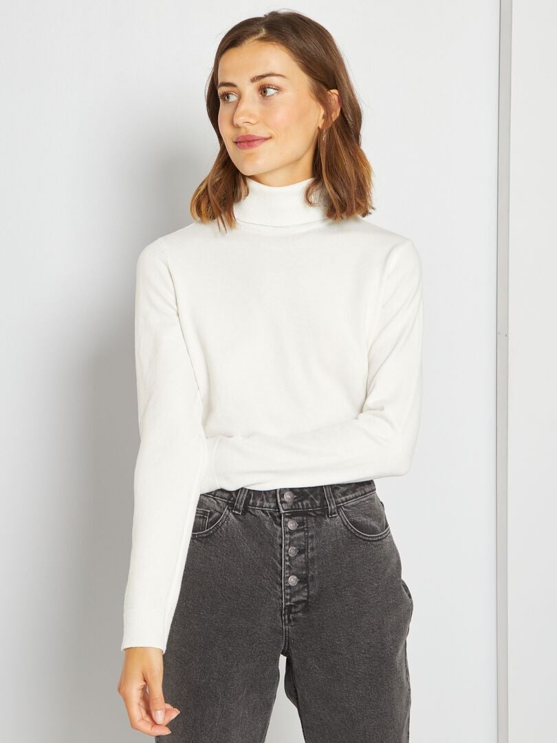 Pull Chaud Col Montant Femme Blanc