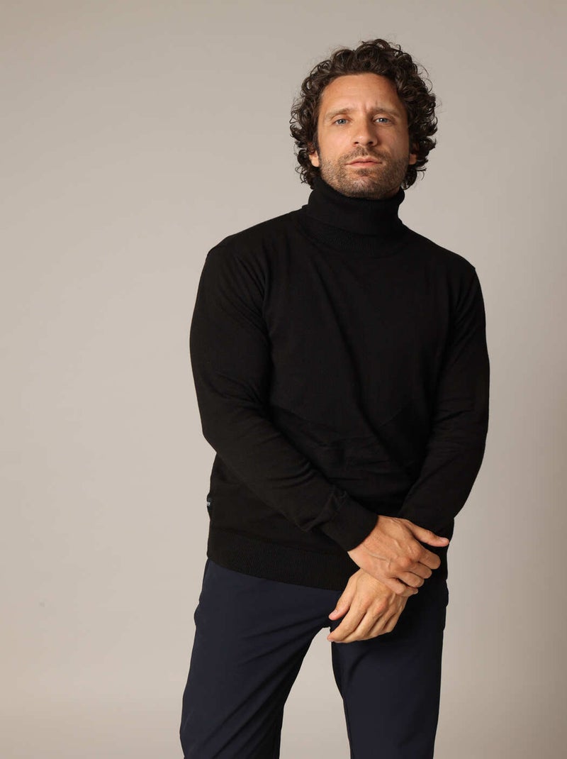 Pull col roulé en maille fine, coupe ajustée 'Deeluxe' Noir - Kiabi