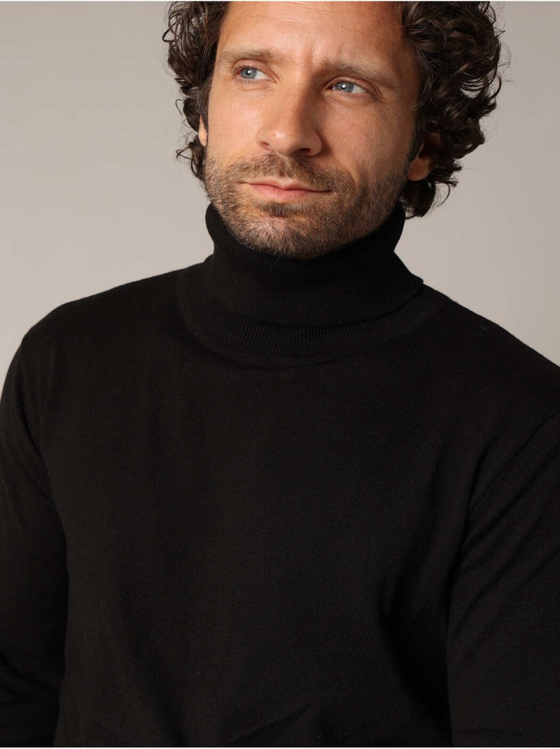 Pull col roulé en maille fine, coupe ajustée 'Deeluxe' Noir - Kiabi