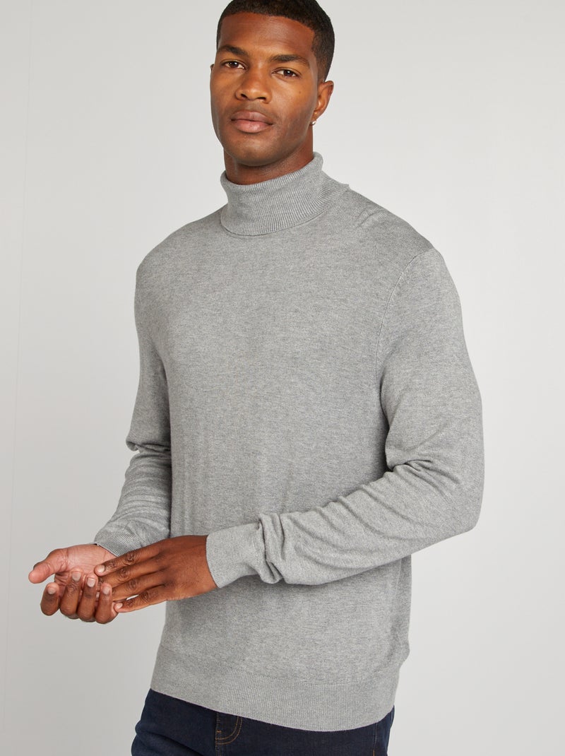 Pull col roulé en maille fine Gris - Kiabi