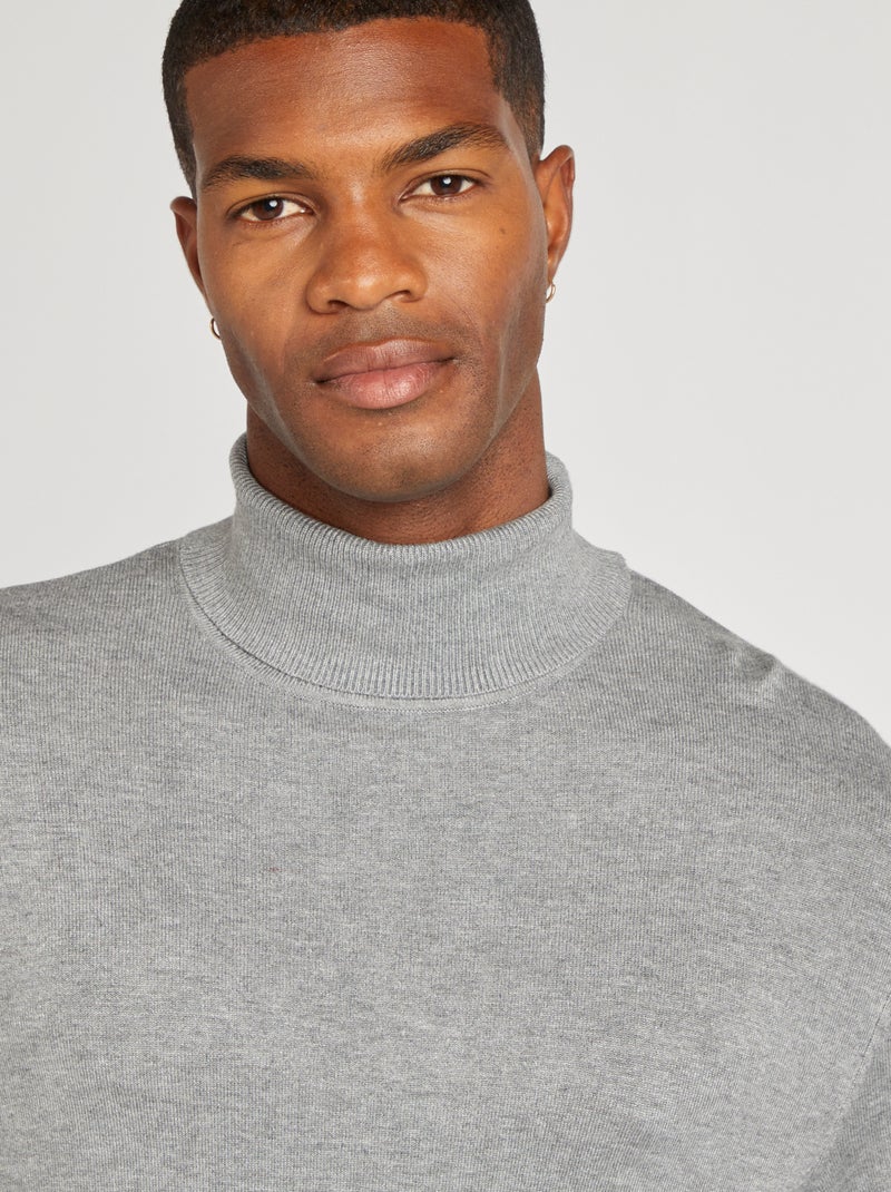 Pull col roulé en maille fine Gris - Kiabi