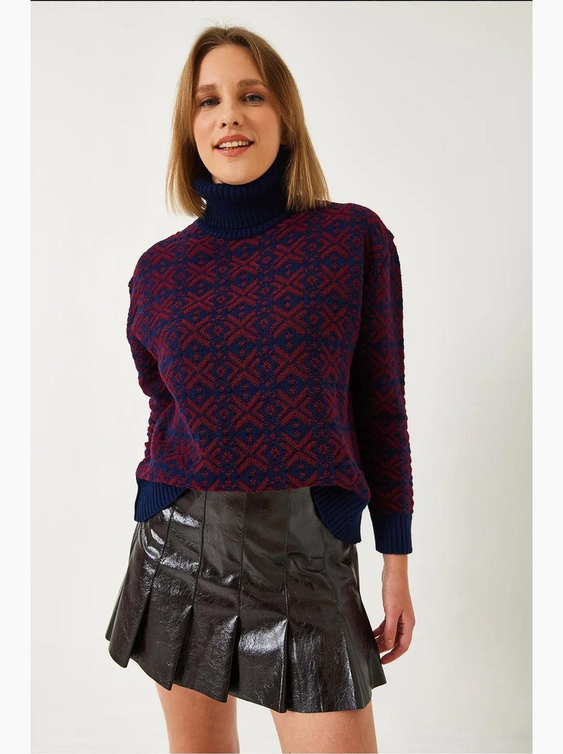 Pull col roulé en maille lucci Bleu marine - Kiabi