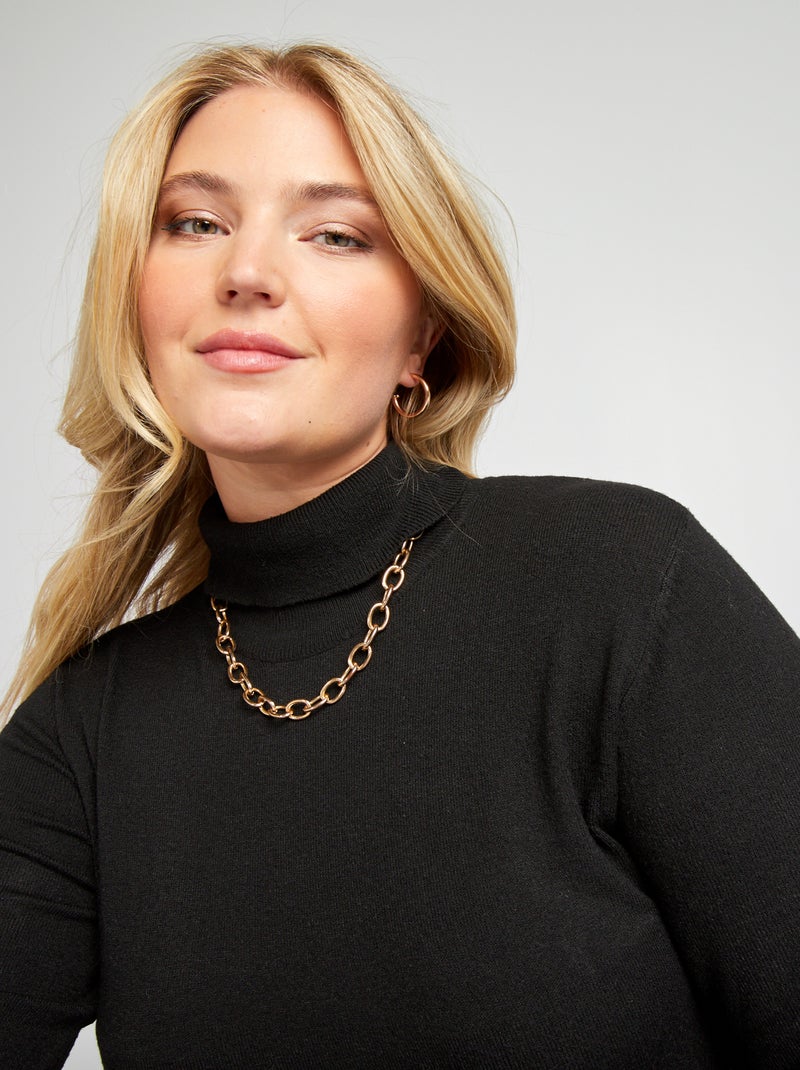 Pull col roulé en maille noir - Kiabi