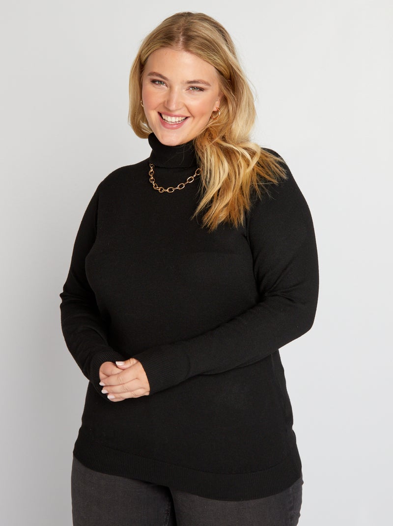 Pull col roulé en maille noir - Kiabi