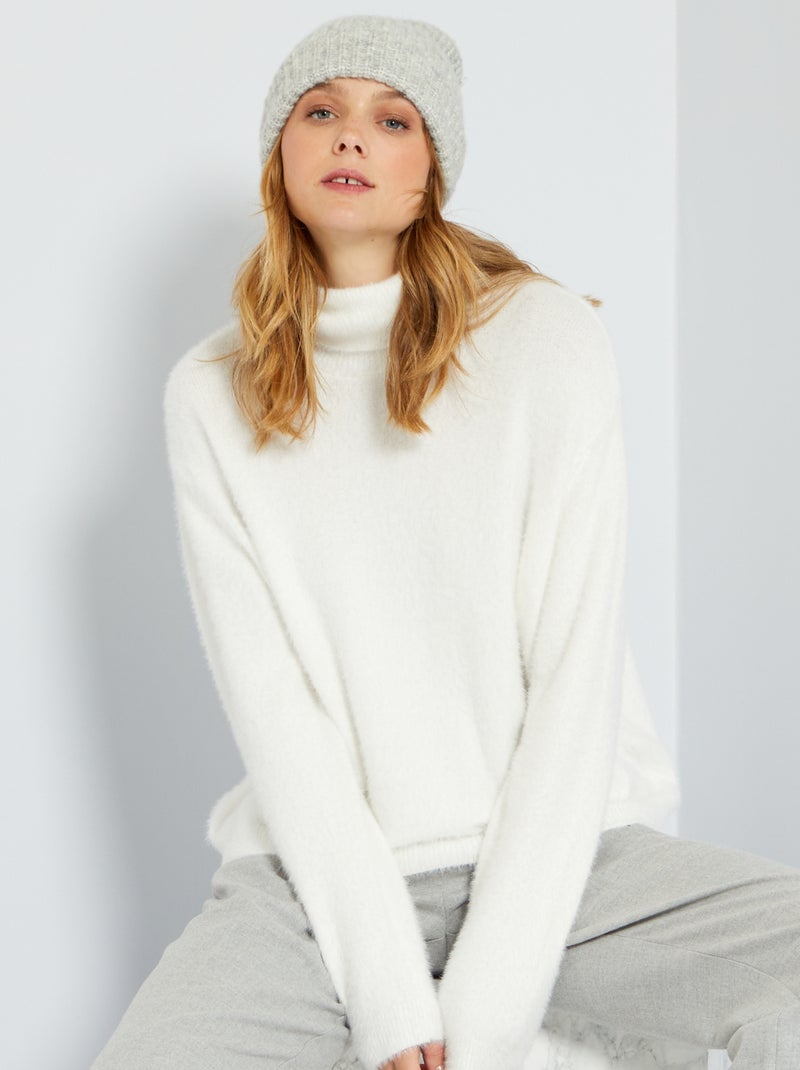Pull col roulé en maille poilu Blanc - Kiabi