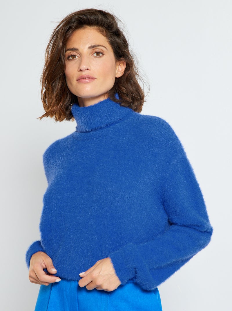 Pull col roulé en maille poilu Bleu - Kiabi