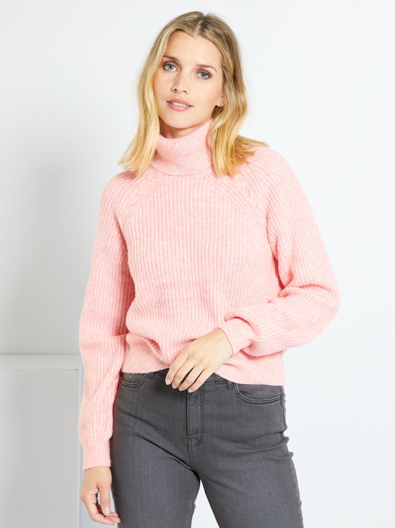 Pull col roulé en maille Rose - Kiabi