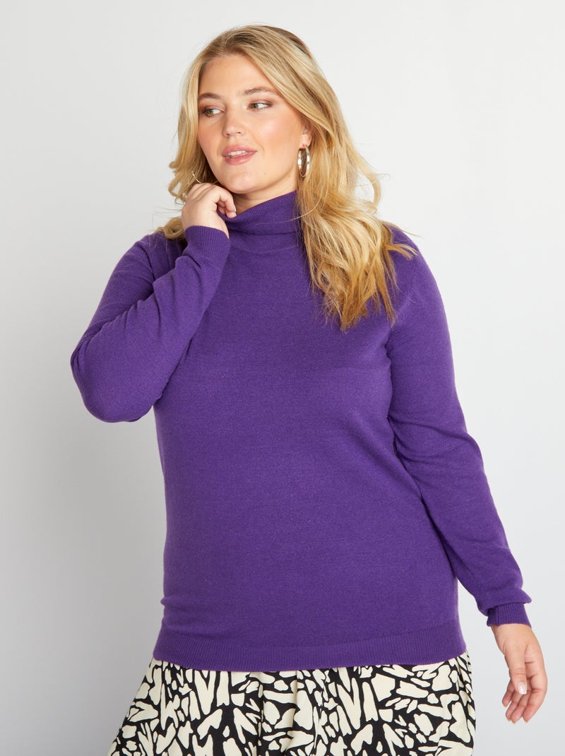 Pull col roulé en maille Violet - Kiabi