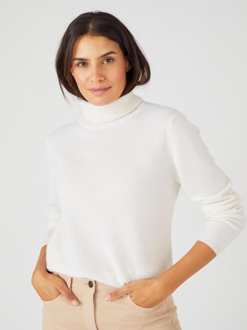 Pull col roulé en pur cachemire - Damart Blanc cassé - Kiabi