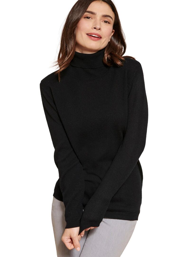 Pull col roulé noir femme cachemire sale