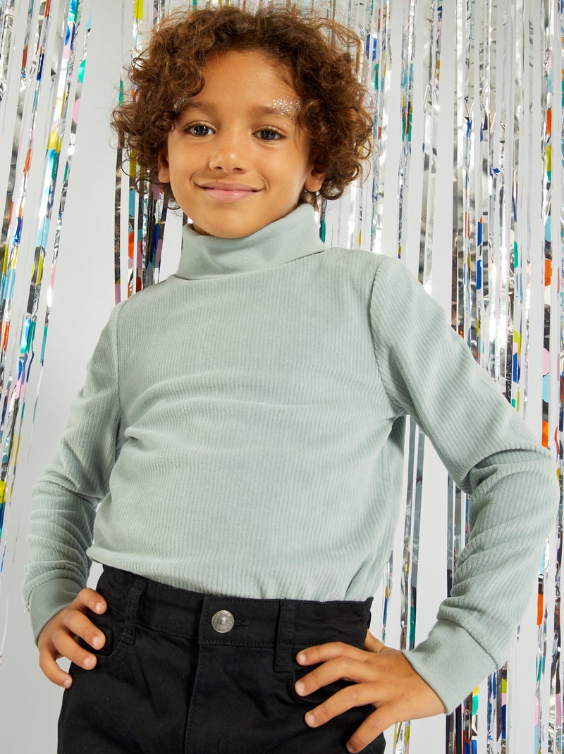 Pull col roulé en velours Vert - Kiabi
