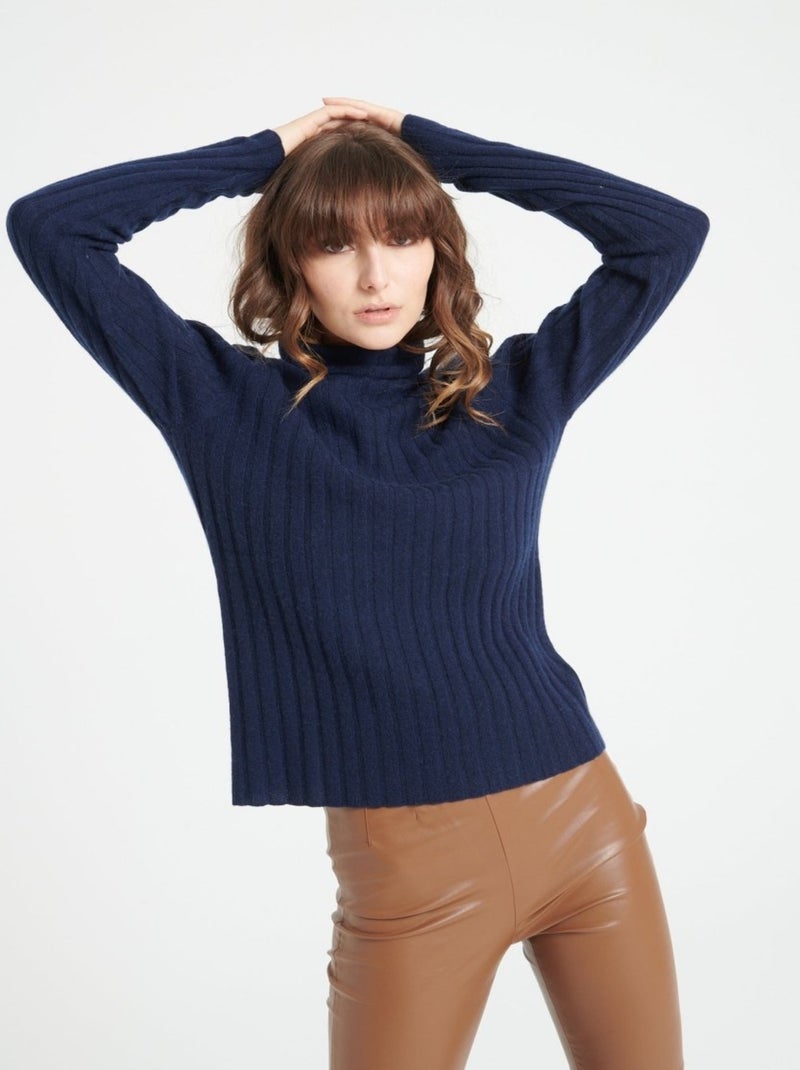 Pull col roulé femme 100% cachemire - LILLY 15 Bleu marine - Kiabi