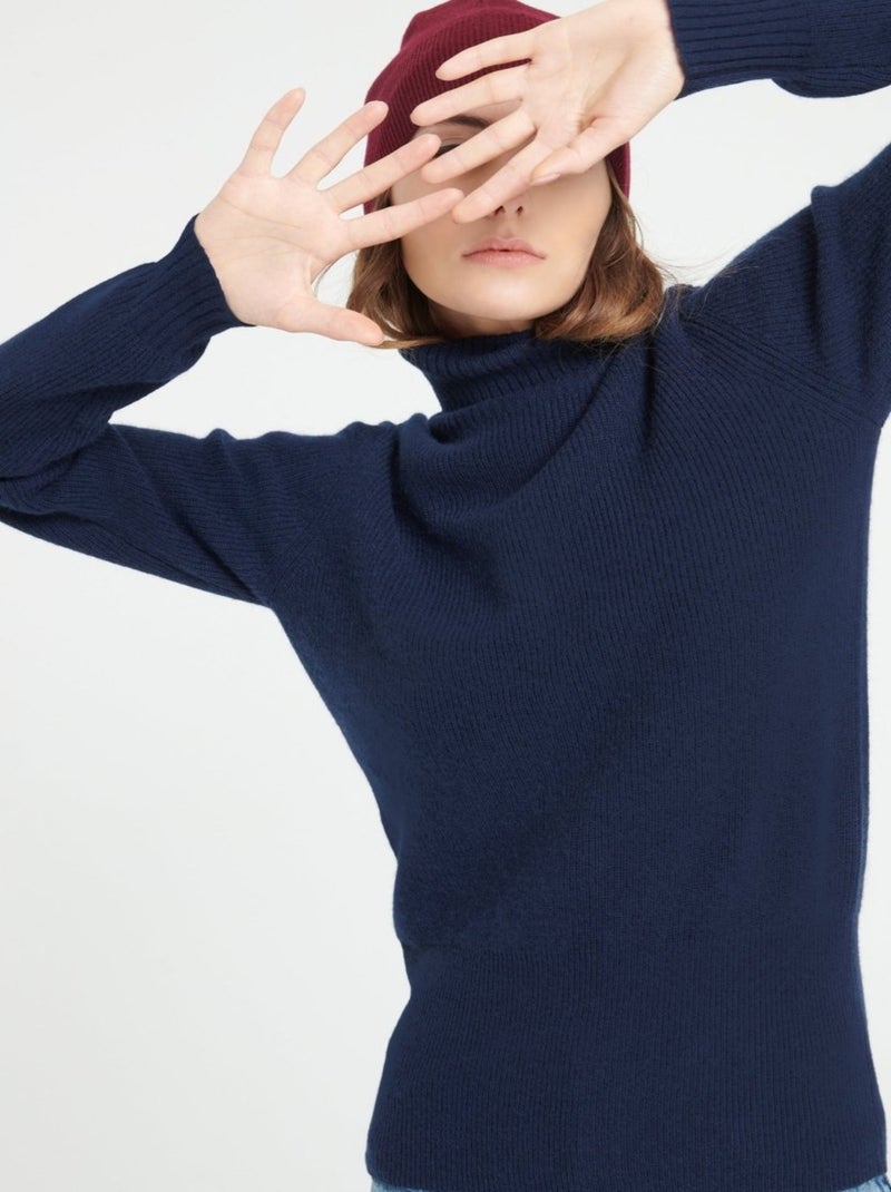 Pull col roulé femme 100% cachemire - LILLY 21 Bleu marine - Kiabi