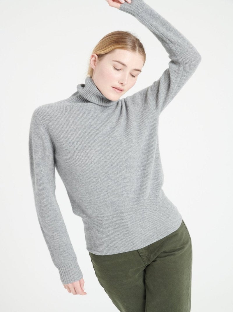 Pull col roulé femme 100% cachemire - LILLY 21 Gris clair - Kiabi