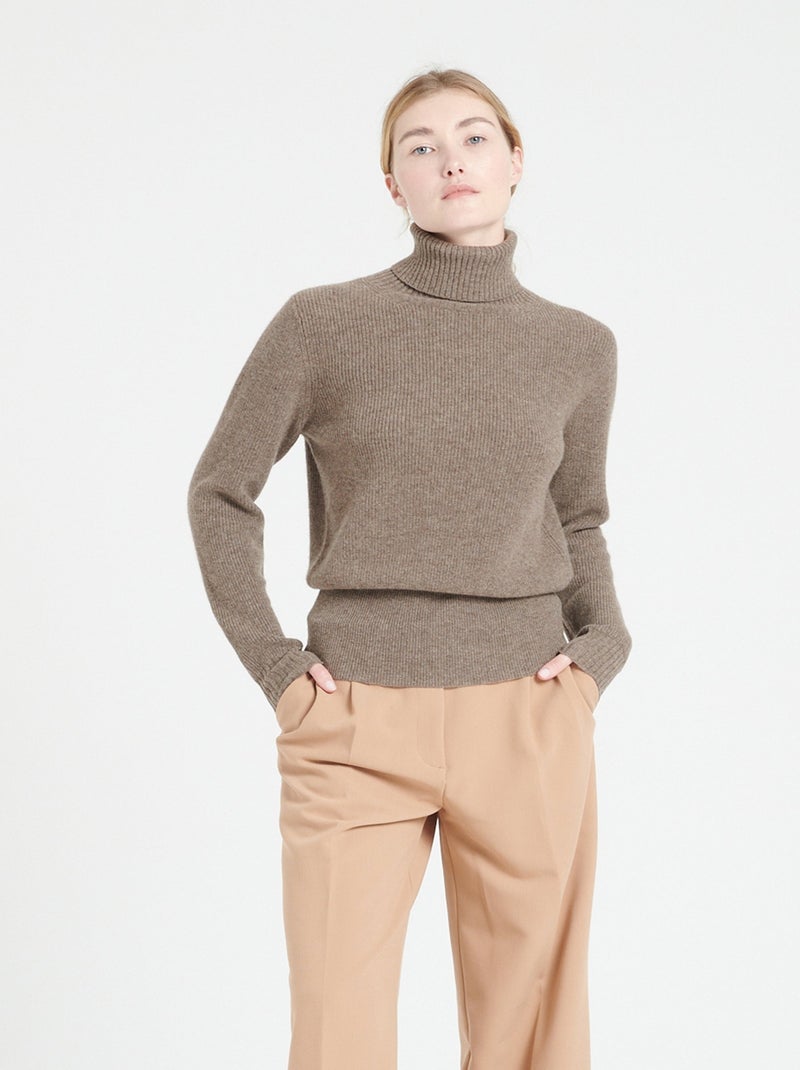 Pull col roulé femme 100% cachemire - LILLY 21 Taupe - Kiabi