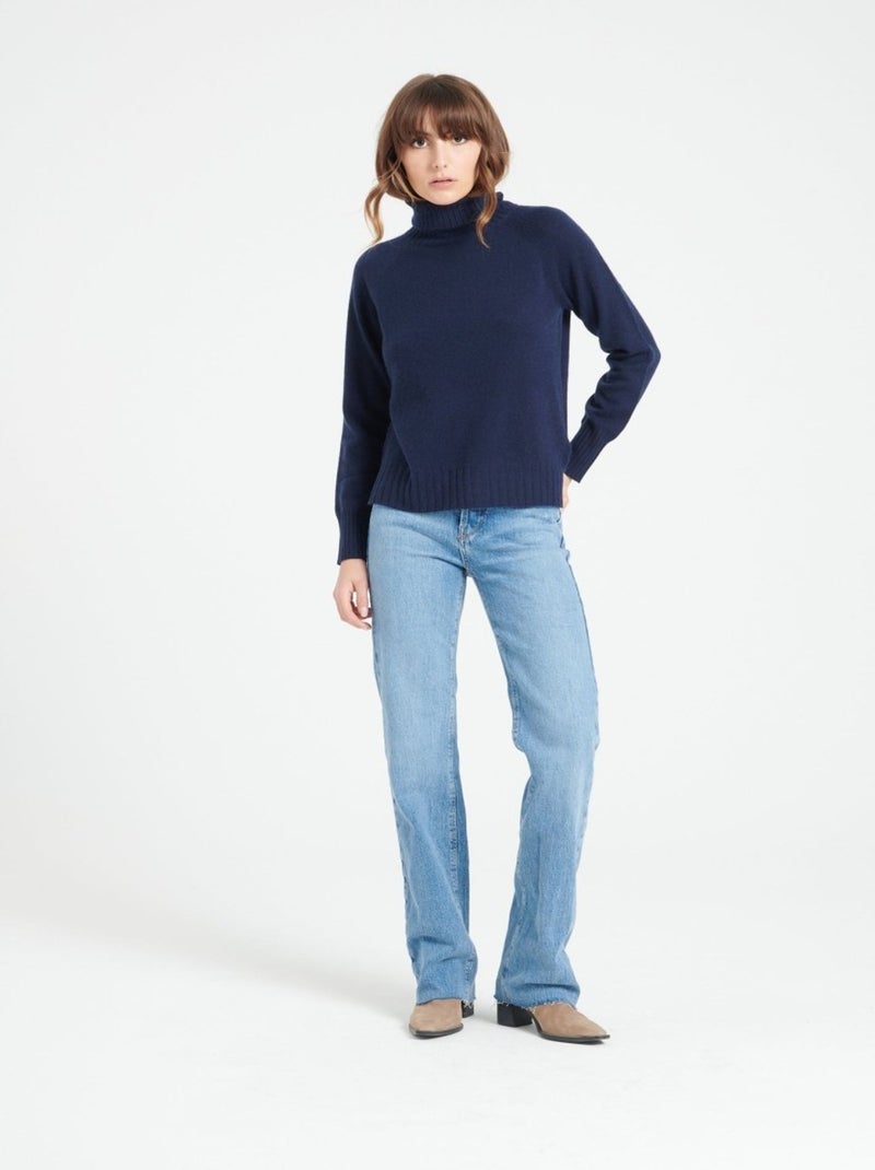 Pull col roulé femme 100% cachemire - LILLY 22 Bleu marine - Kiabi