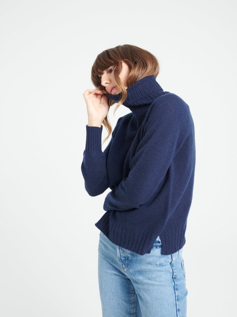 Pull col roulé femme 100% cachemire - LILLY 22 Bleu marine - Kiabi