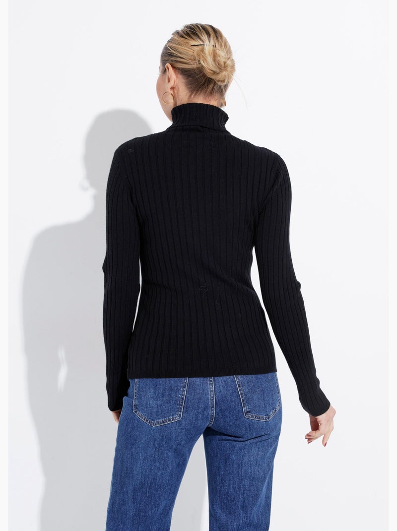 Pull col roulé fin, mailles plates - afibel Noir - Kiabi
