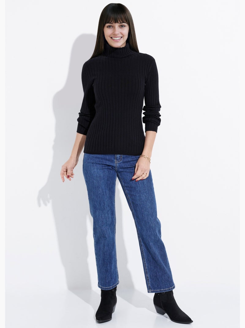 Pull col roulé fin, mailles plates - afibel Noir - Kiabi