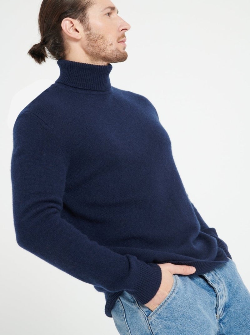 Pull col roulé homme 100% cachemire 4 fils - LUKE 15 Bleu marine - Kiabi