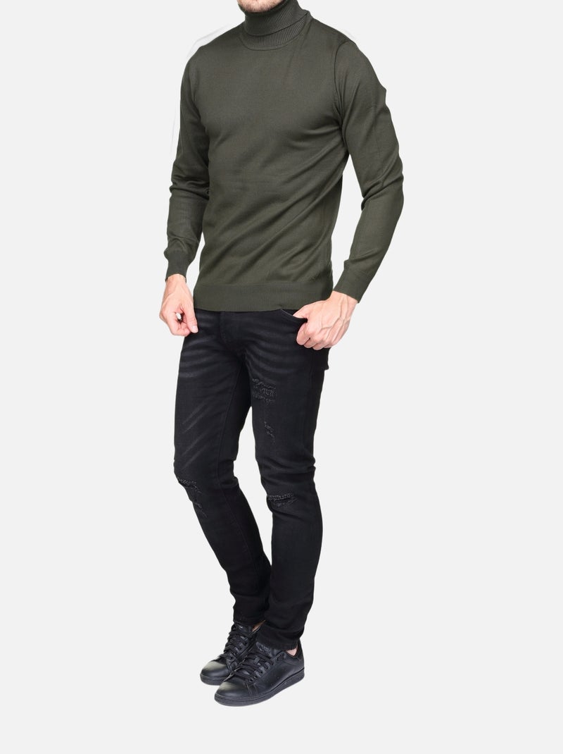 Pull col roulé Kaki - Kiabi