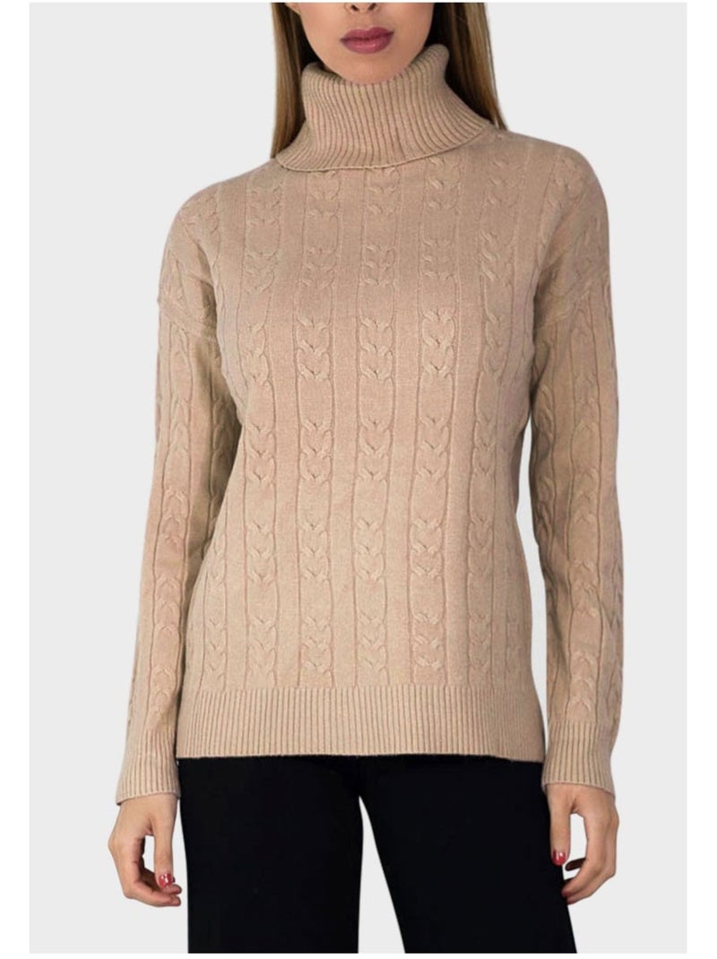 Pull col roulé Kebello Beige - Kiabi