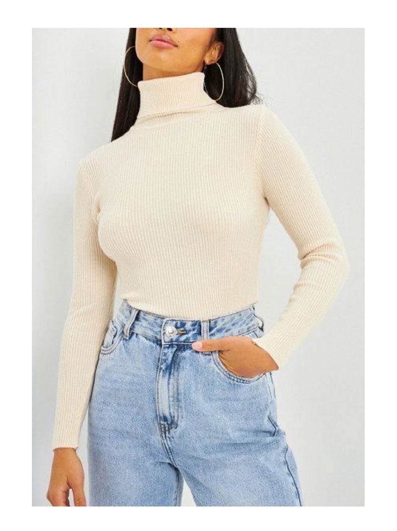 Pull col Roulé Kebello Beige - Kiabi
