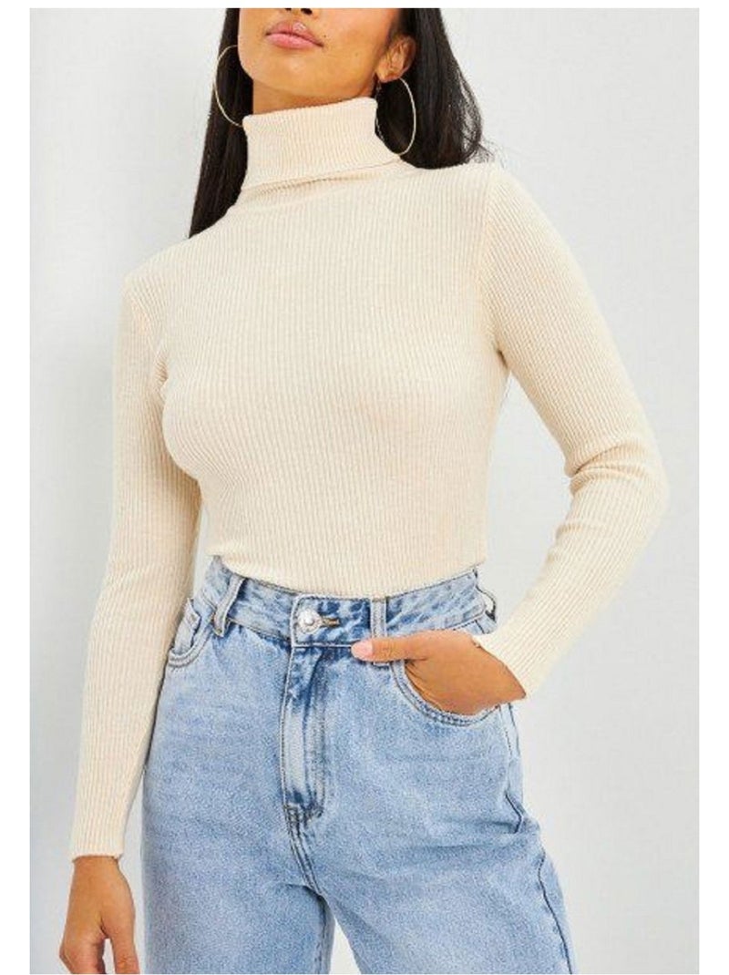 Pull col Roulé Kebello Beige - Kiabi