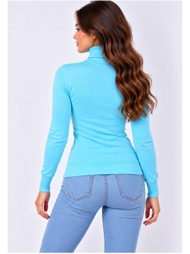 Pull col roulé kebello Bleu turquoise - Kiabi