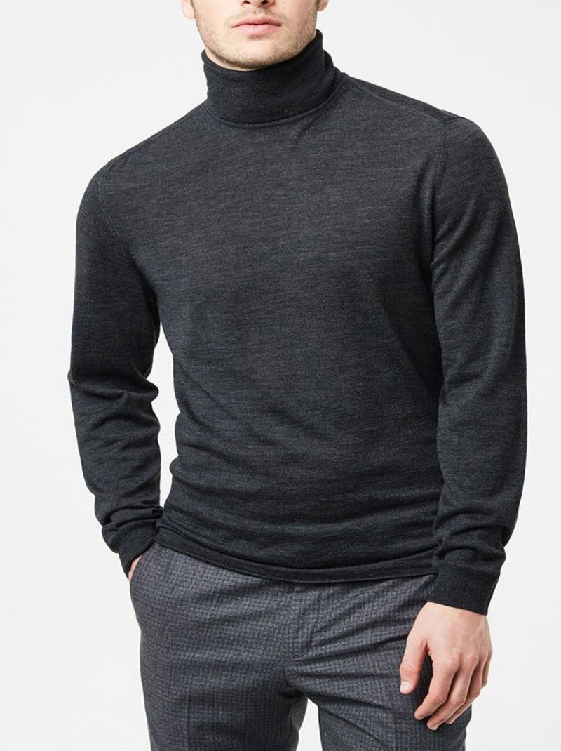 Pull col roulé Kebello gris anthracite - Kiabi