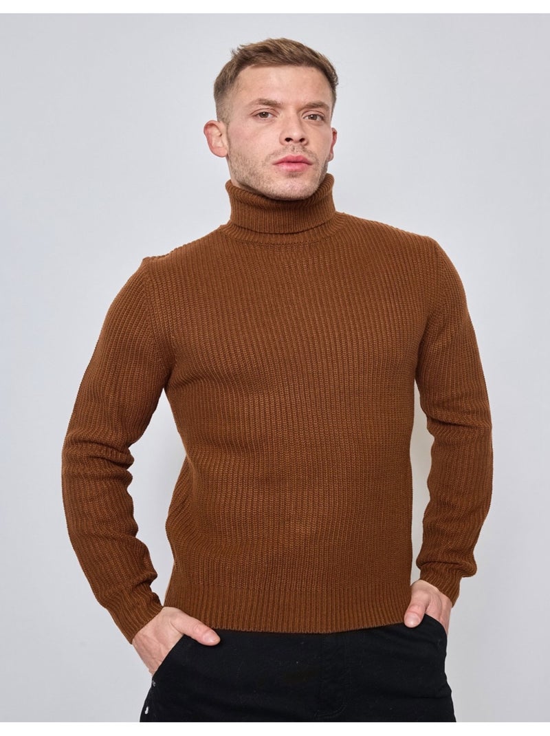 Pull col roulé Kebello Marron - Kiabi