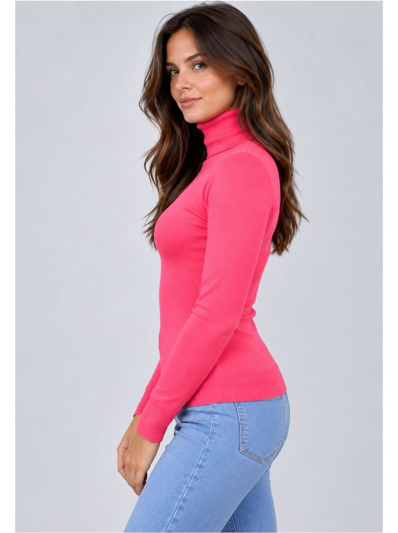 Pull col roulé kebello Rose fushia - Kiabi