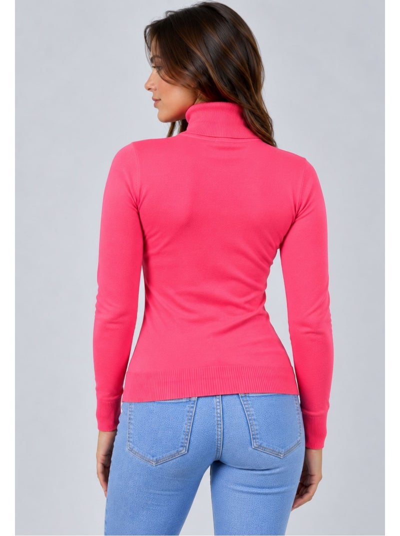 Pull col roulé kebello Rose fushia - Kiabi