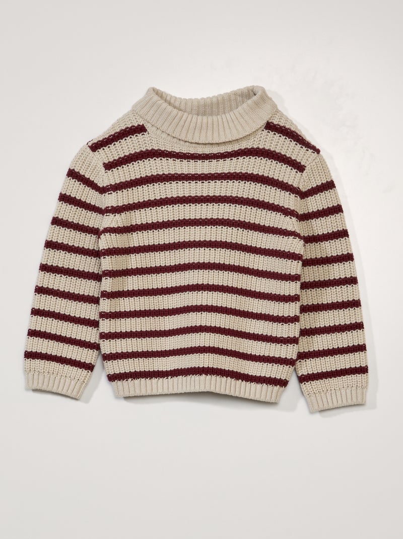 Pull col roulé marinière Rouge/beige - Kiabi