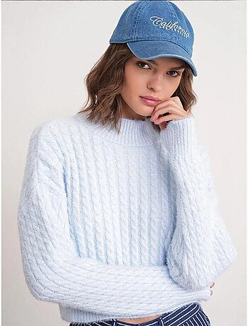Pull col roulé mi-long en tricot épais avec motif tresse mixray