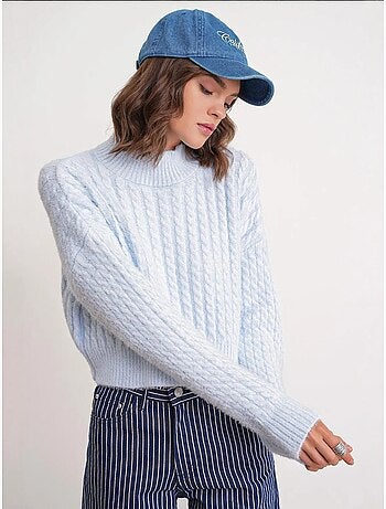 Pull col roulé mi-long en tricot épais avec motif tresse mixray