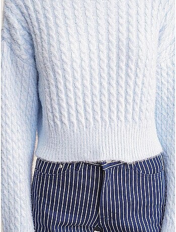 Pull col roulé mi-long en tricot épais avec motif tresse mixray