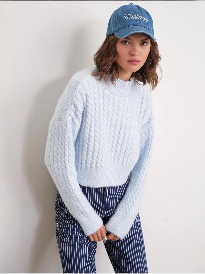 Pull col roulé mi-long en tricot épais avec motif tresse mixray Bleu ciel - Kiabi