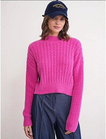 Pull col roulé mi-long en tricot épais avec motif tresse mixray