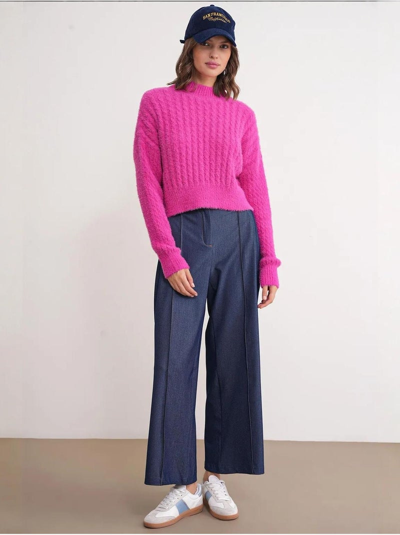 Pull col roulé mi-long en tricot épais avec motif tresse mixray Cerise - Kiabi