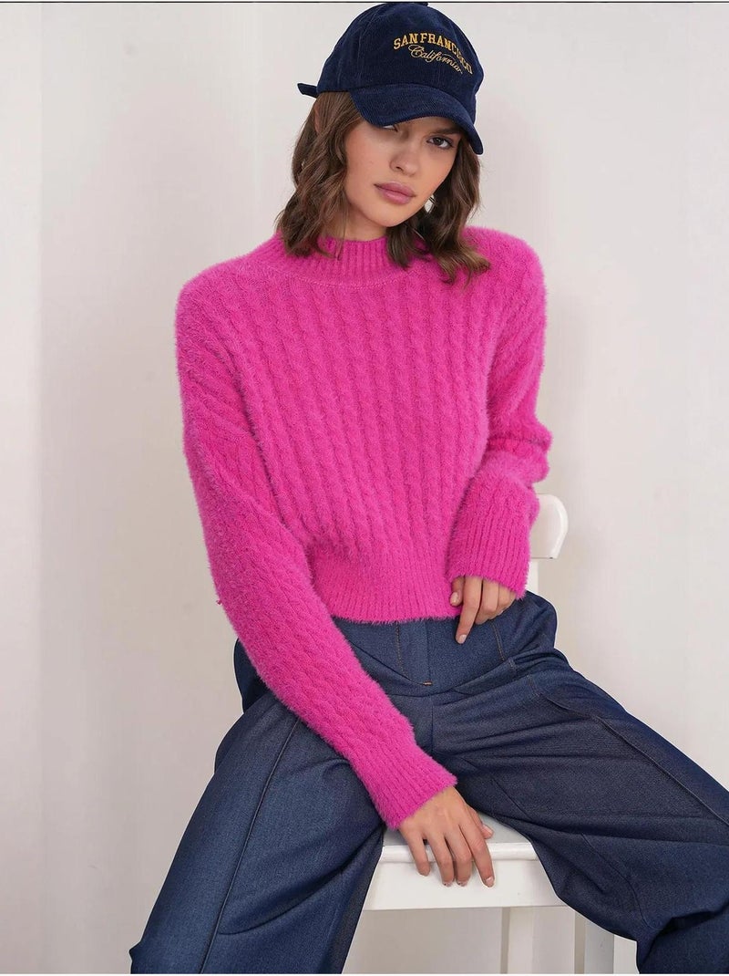 Pull col roulé mi-long en tricot épais avec motif tresse mixray Cerise - Kiabi