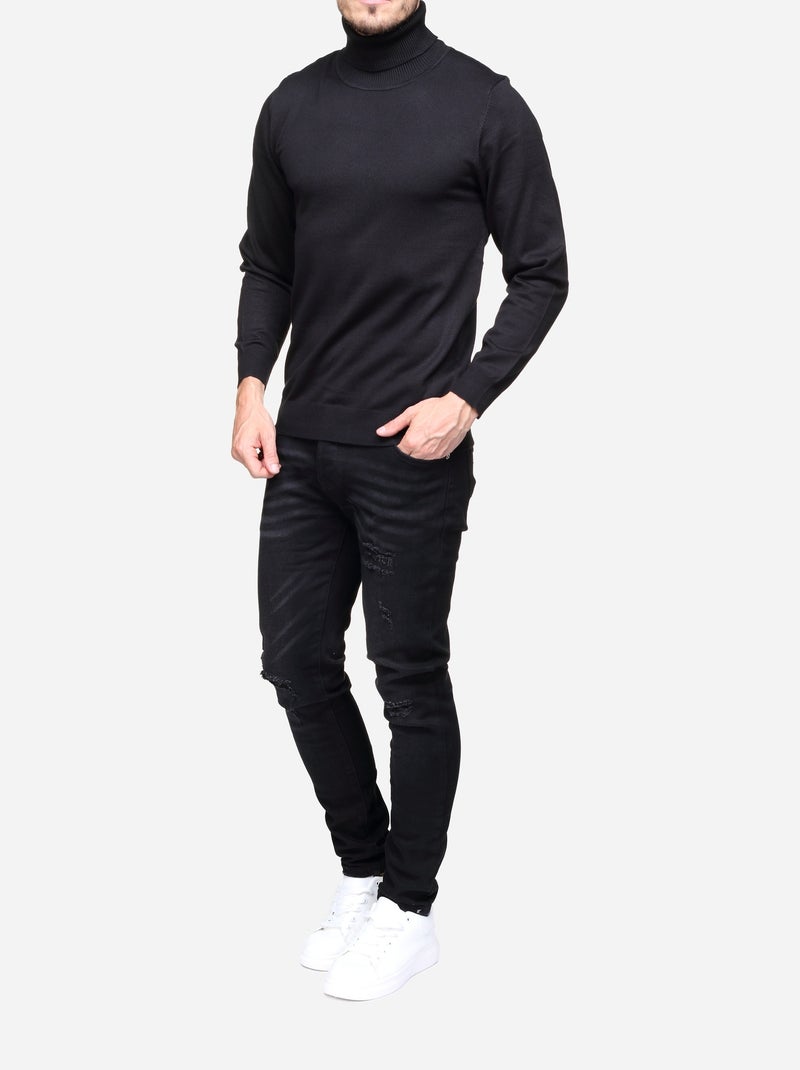 Pull col roulé Noir - Kiabi