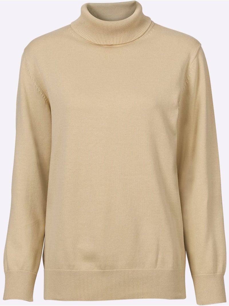 Pull col roulé pur coton et finitions soignées - taille standard - witt Beige - Kiabi