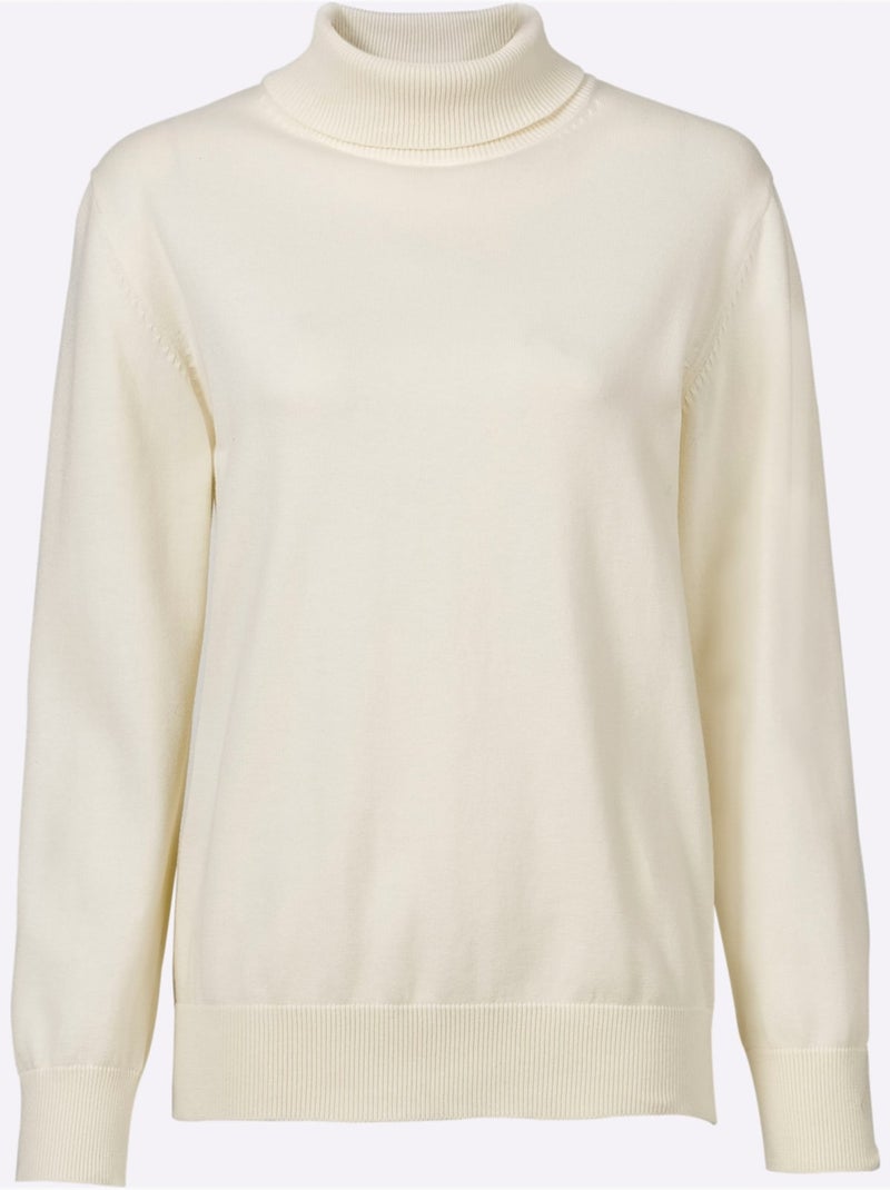 Pull col roulé pur coton et manches longues faciles à assortir - taille standard - witt Ecru - Kiabi